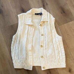 Lizsport Vintage Cable Knit Button-Front Sweater Vest - Cream -Size Small